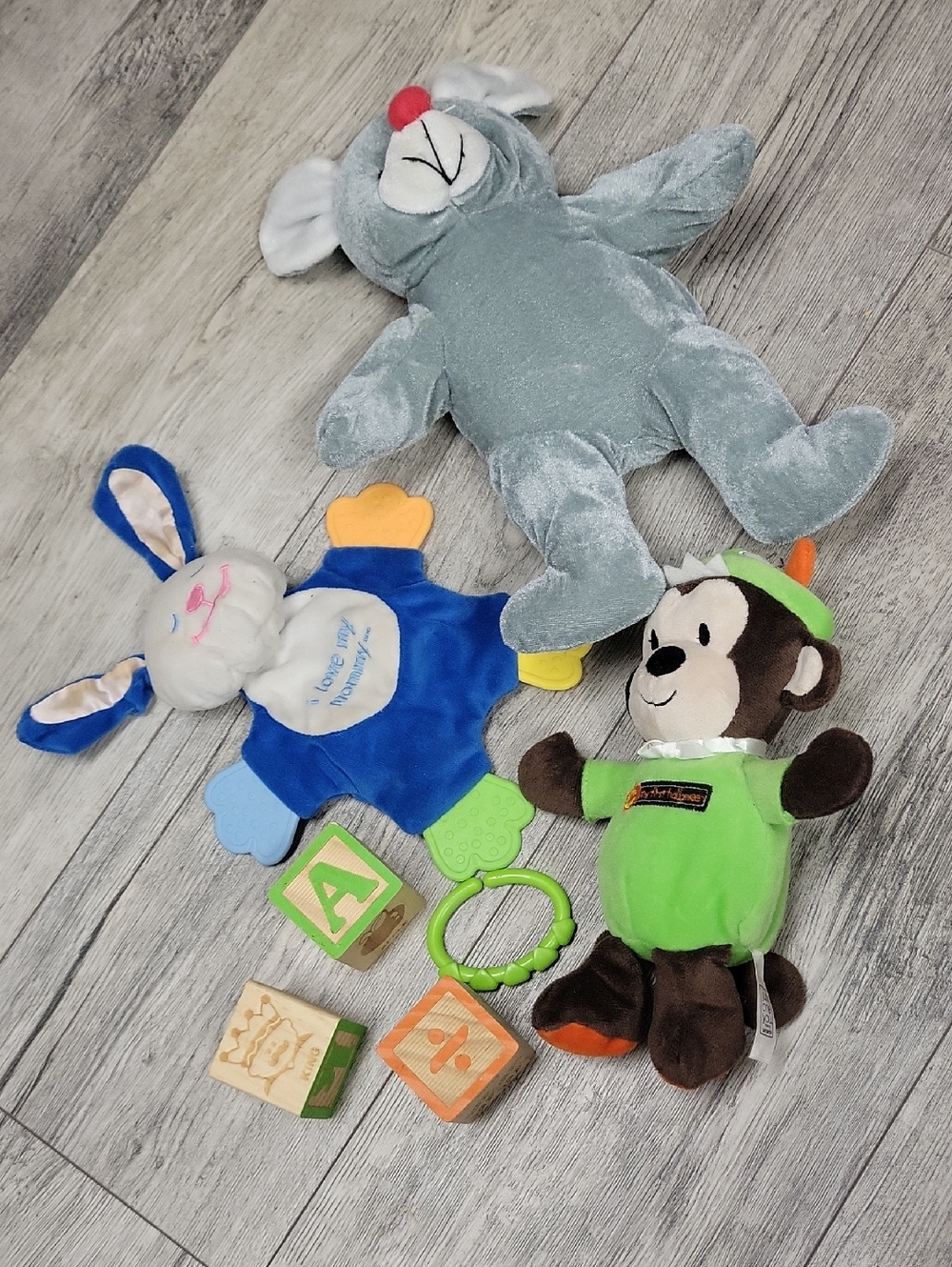 Plush Monkey & Bunny Baby Toy Set - Green & Blue